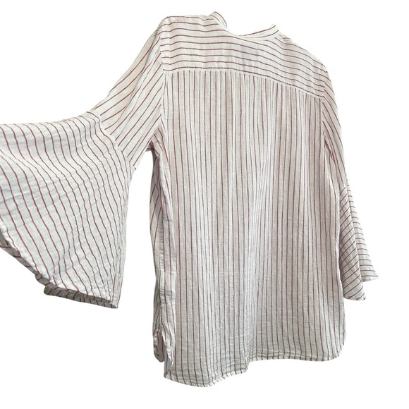 CHAPS Bell Sleeve Button Down Women’s Blouse, Linen&Cotton, Red/White, Large - Picture 5 of 11